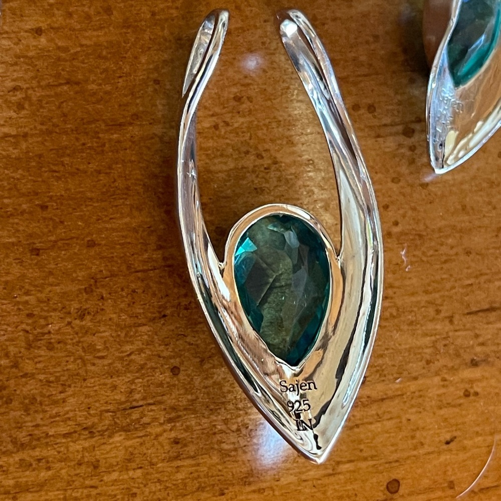 Stunning! Caribbean Blue Green Quartz Pendant & Earrings Set Sterling Silver - Picture 14 of 14